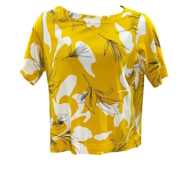 Chico's Pima Everyday Floral Print Tee Yellow Short Sleeved Top Casual SZ 3 XL - Picture 1 of 6